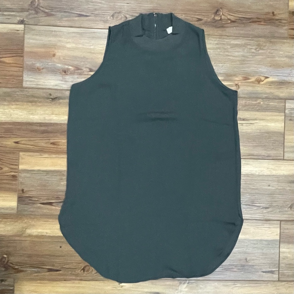 Loft Mock Neck Tunic Shell Sleeveless Blouse Green Lightweight Zip Medium NWT
